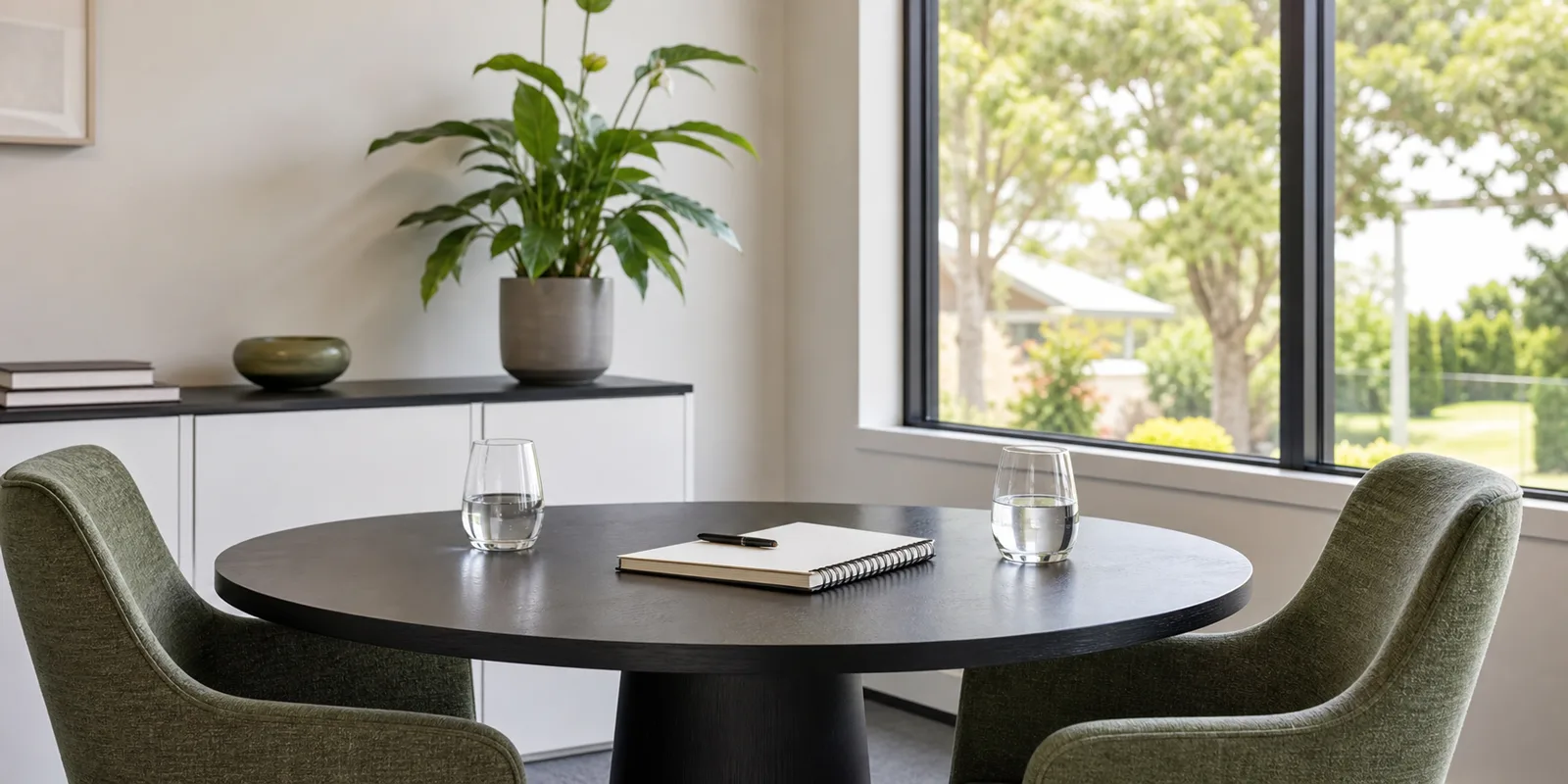 A welcoming private consultation table in a bright local office