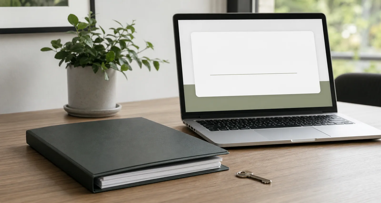 A document folder and laptop prepared for a secure file transfer